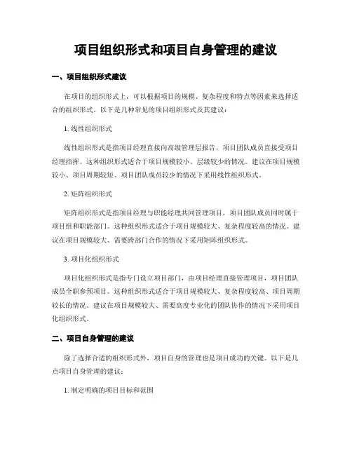项目组织形式和项目自身管理的建议