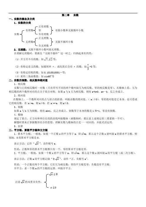北师大版八年级上册数学第二章实数知识点总结及经典习题(无答案)