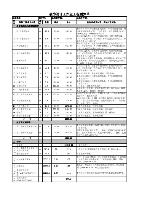 室内装修预算计算表格
