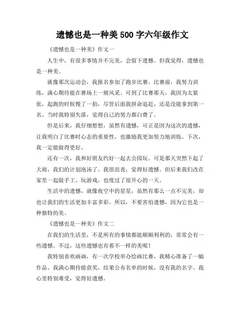 遗憾也是一种美500字六年级作文