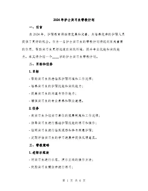 2024年护士实习生带教计划（2篇）