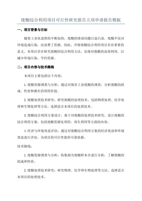 废酸综合利用项目可行性研究报告立项申请报告模板