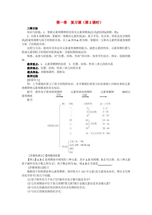 高一化学 第一章《物质结构 元素周期律》复习课(第2课时)教案 新人教版必修2