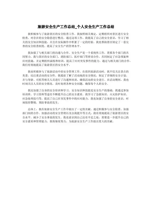 旅游安全生产工作总结_个人安全生产工作总结
