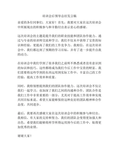 培训会后领导总结发言稿