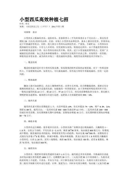 小型西瓜高效种植七招