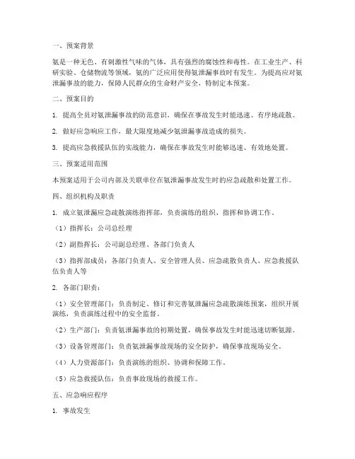 氨泄漏应急疏散演练预案