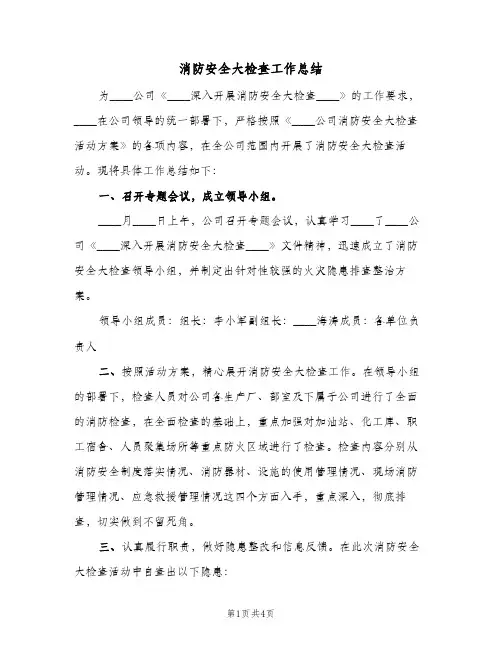 消防安全大检查工作总结（二篇）
