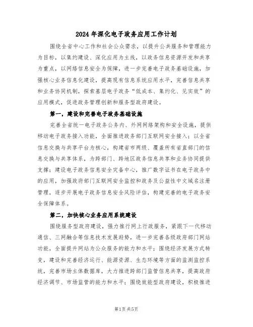 2024年深化电子政务应用工作计划（二篇）