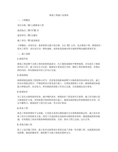 路基工程施工业绩表