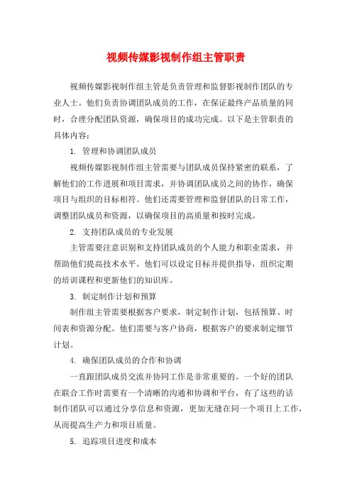 视频传媒影视制作组主管职责