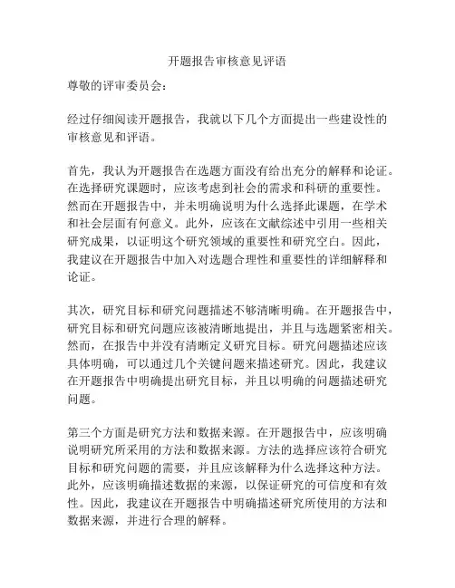 开题报告审核意见评语