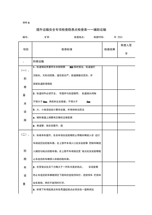 煤矿辅助运输安全检查表