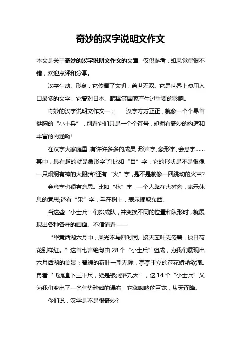 奇妙的汉字说明文作文