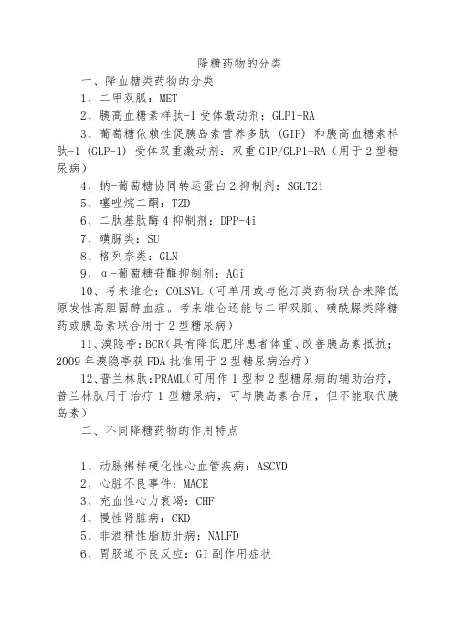 降糖药物的分类