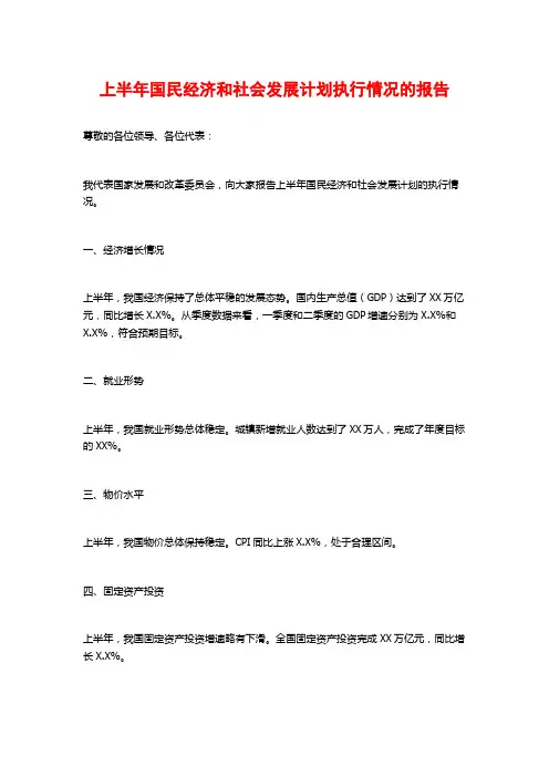 上半年国民经济和社会发展计划执行情况的报告