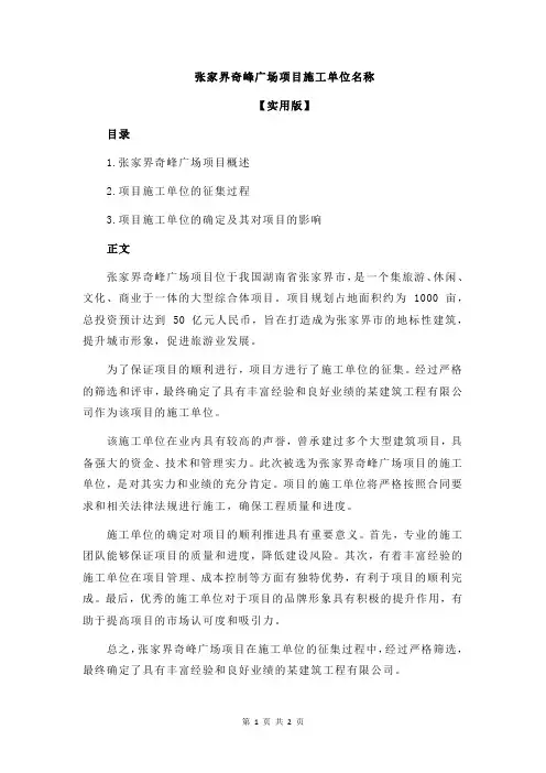 张家界奇峰广场项目施工单位名称