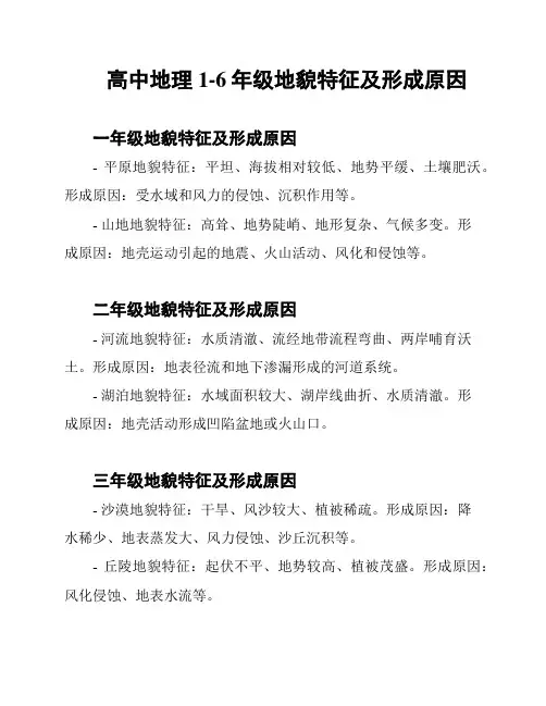 高中地理1-6年级地貌特征及形成原因