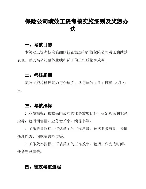 保险公司绩效工资考核实施细则及奖惩办法