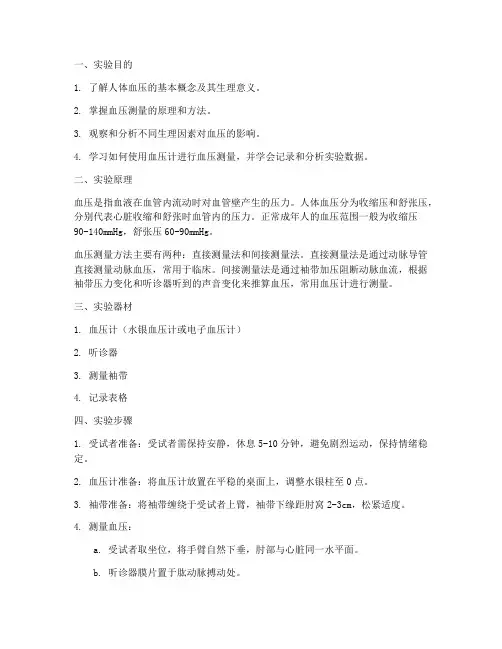 人体血压生理实验报告