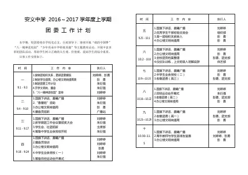 2016～2017上学期团委工作计划