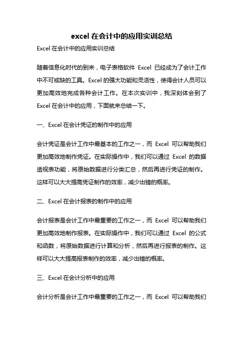 excel在会计中的应用实训总结