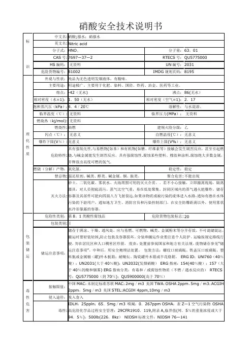 最新硝酸安全技术说明书