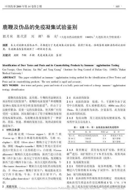 鹿鞭及伪品的免疫凝集试验鉴别