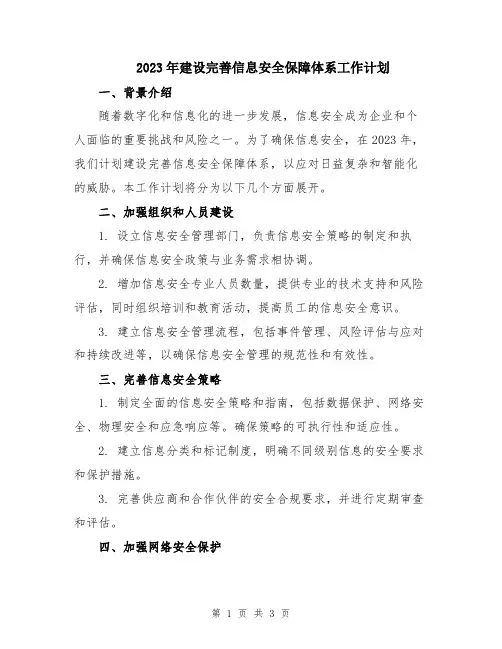 2023年建设完善信息安全保障体系工作计划
