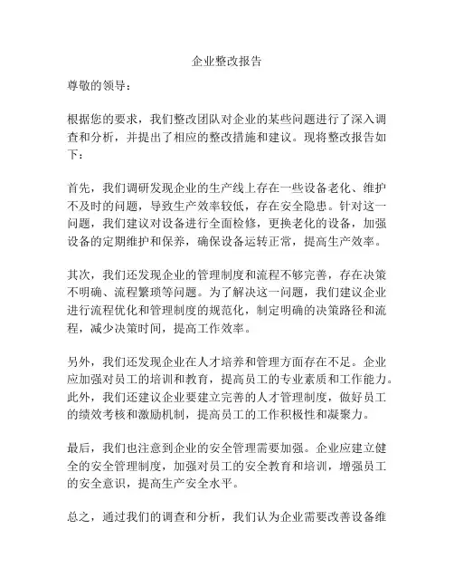 企业整改报告