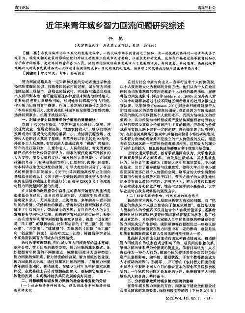近年来青年城乡智力回流问题研究综述