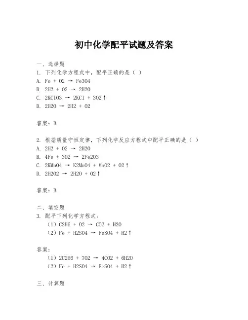 初中化学配平试题及答案
