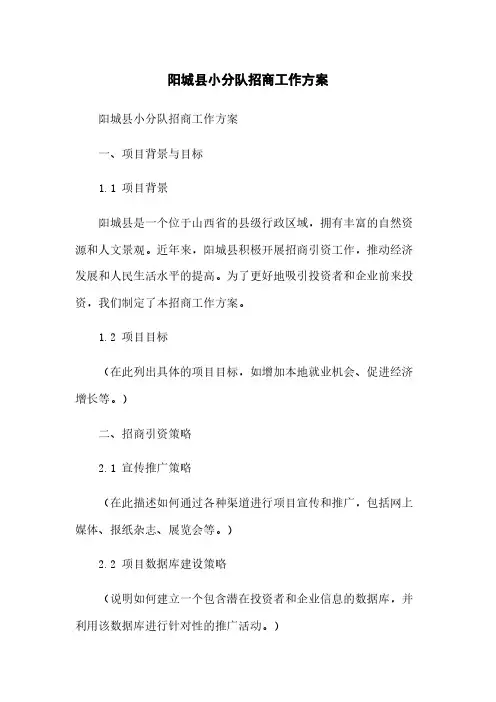 阳城县小分队招商工作方案