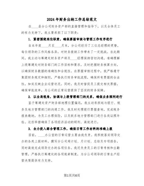 2024年财务出纳工作总结范文（四篇）