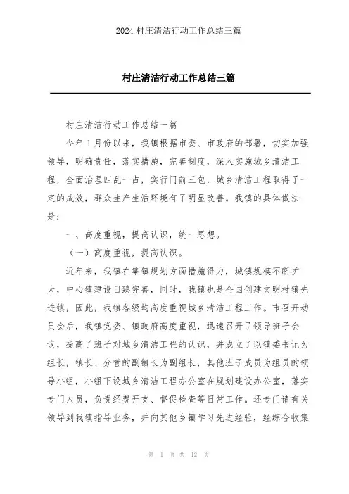 村庄清洁行动工作总结三篇