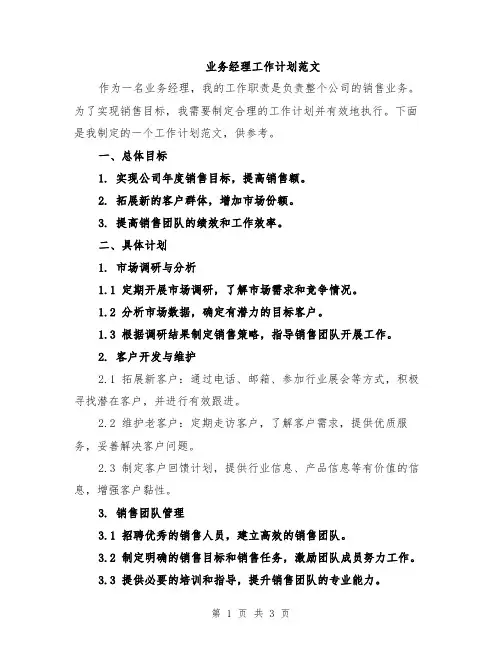 业务经理工作计划范文