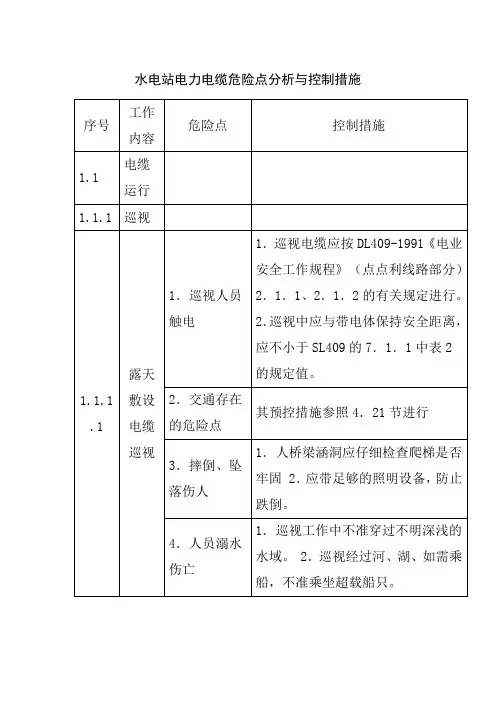 水电站电力电缆危险点分析与控制措施