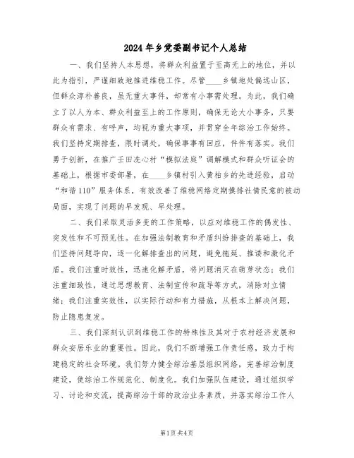 2024年乡党委副书记个人总结(二篇)