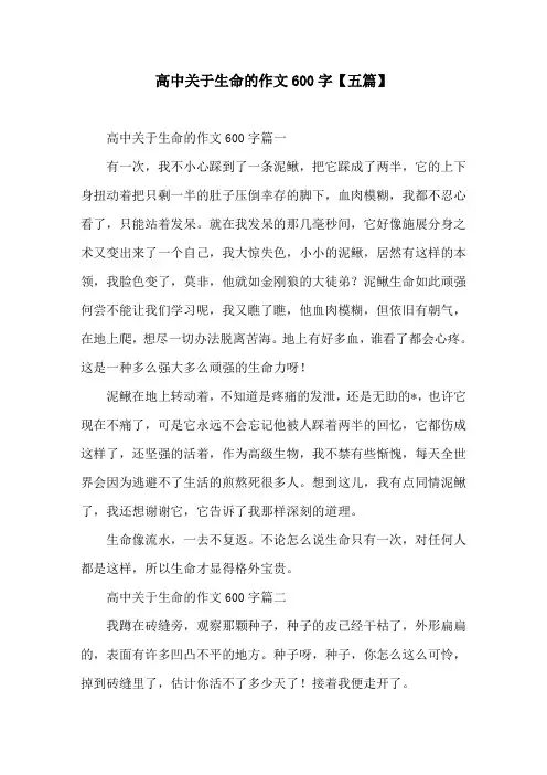 高中关于生命的作文600字【五篇】