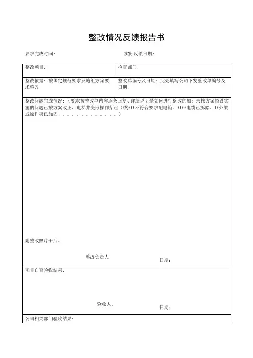 整改反馈报告(范本及填报要求)
