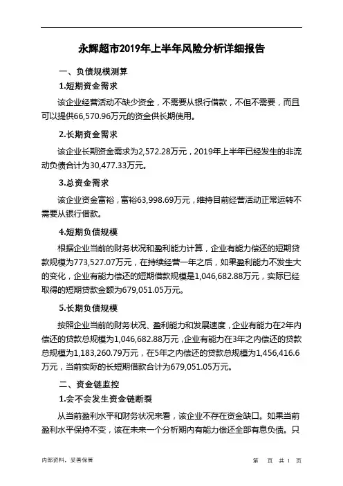 永辉超市2019年上半年财务风险分析详细报告
