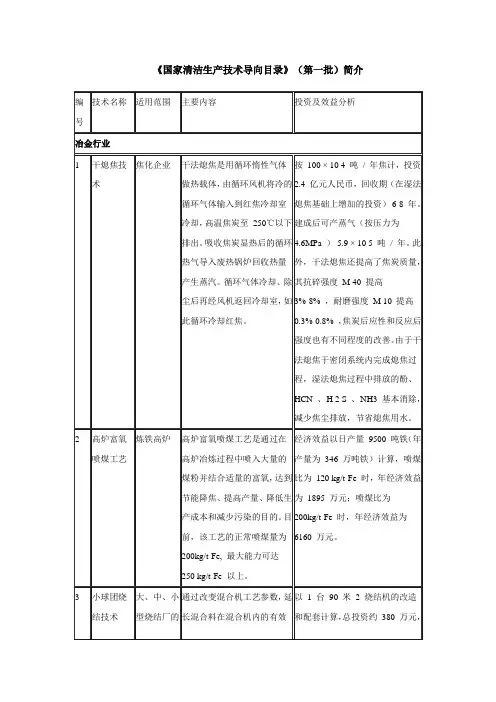 《国家清洁生产技术导向目录》(第一批)简介