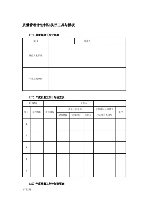 质量管理计划制订执行工具与模板