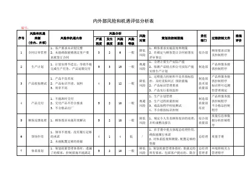内外部风险和机遇评估分析表