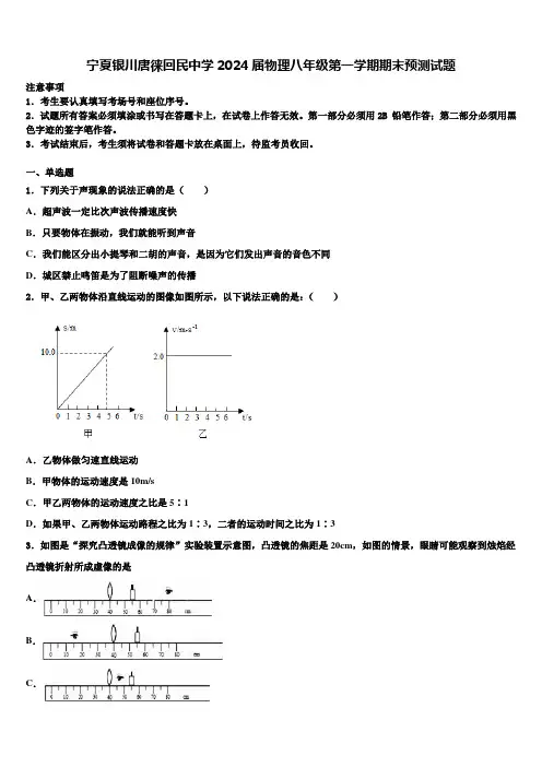 宁夏银川唐徕回民中学2024届物理八年级第一学期期末预测试题含解析
