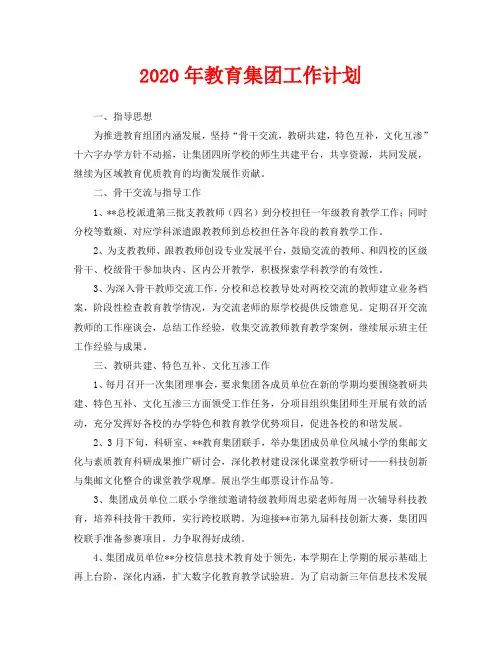 2020年教育集团工作计划