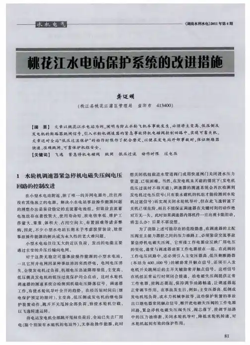 桃花江水电站保护系统的改进措施