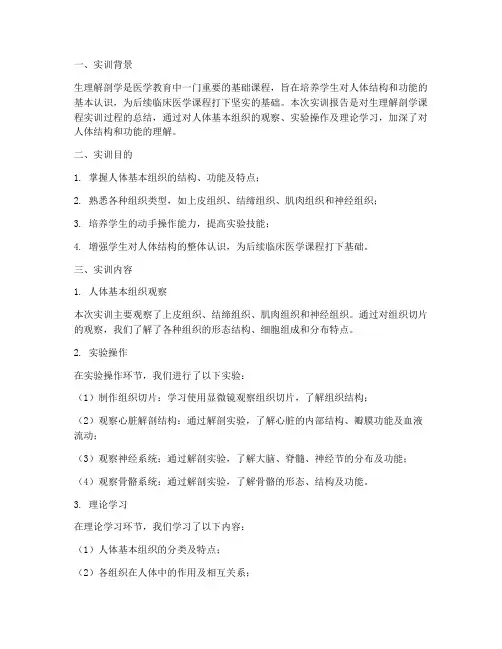 生理解剖学的实训报告总结