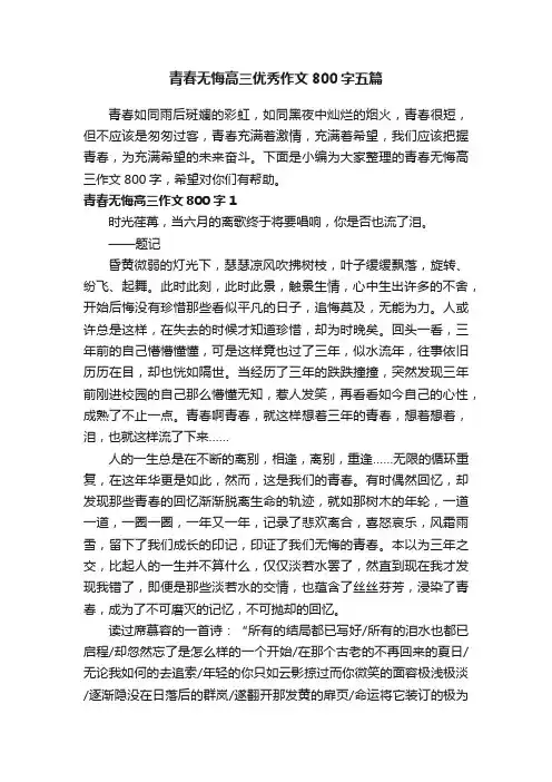 青春无悔高三优秀作文800字五篇