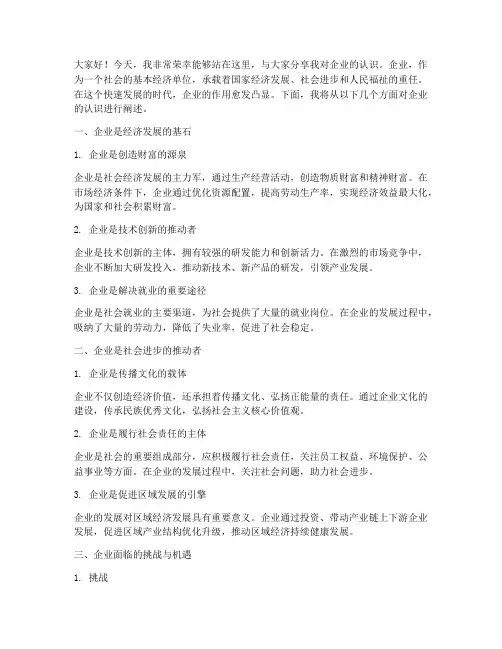 对企业的认识演讲稿范文